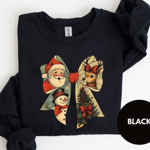 Vintage Christmas Bow Sweatshirt, Santa Reindeer Snowman Sweater, Festive Xmas Gift