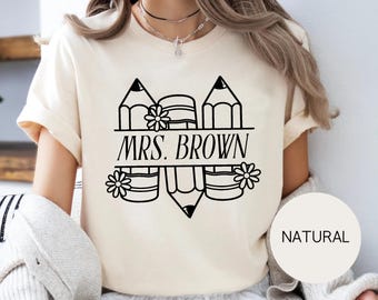 Personalized Teacher Name T-Shirt: Pencil Flower Graphic Tee