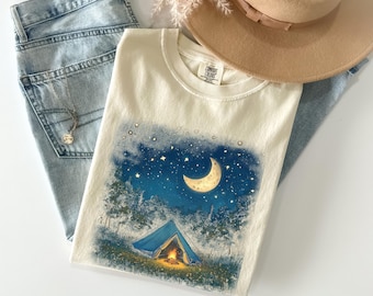 Comfort Colors® Starry Camping Shirt: Night Sky Campfire Graphic Tee