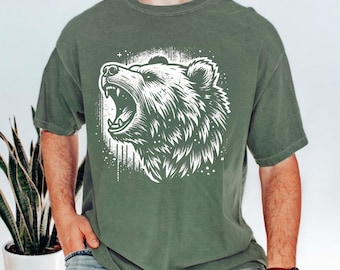 Comfort Colors® Roaring Bear Shirt: Vintage Distressed Graphic Tee