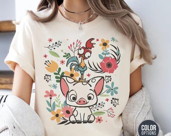 Moana Pua and Hei Hei Shirt, Floral Disney Vacation Tee