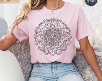 Boho Mandala Graphic T-Shirt: Spiritual Flower Tee, Yoga Shirt