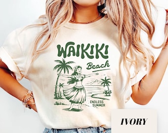 Comfort Colors® Waikiki Beach T-Shirt: Retro Hula Girl Graphic Tee