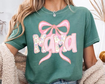 Comfort Colors® Coquette Mama Shirt, Pink Bow Mama Tee