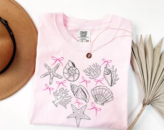 Comfort Colors® Seashell Bow T-Shirt: Coastal Beach Graphic Tee