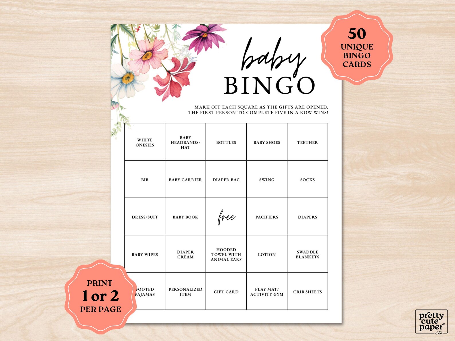 Baby in Bloom Baby Shower Bingo, Wildflower Baby Shower Bingo, Baby ...