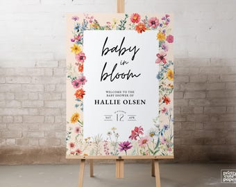 Baby in Bloom Welcome Sign, Baby in Bloom Baby Shower Sign, Bloom Baby Shower Sign Template, Editable Welcome Sign, Baby Shower Decor
