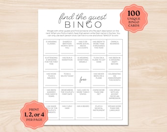 Bingo para encontrar invitados, juegos de mesa para bodas, actividades para bodas, bingo para bodas, juego para romper el hielo, bingo minimalista para despedidas de soltera, juego para bodas