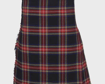 Black Stewart Modern Tartan Kilt - Scottish Handmade Black Stewart 16oz Heavyweight 8 yard Traditional Tartan Kilt