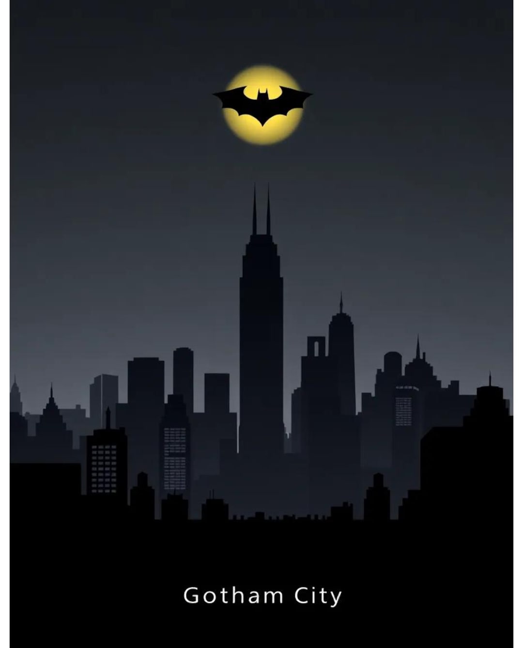 Gotham City Skyline Art Print – Black Silhouette With Yellow Signal ...