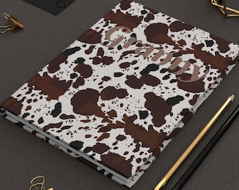 Cowhide Patterned Hardcover Journal: Personalized Brown Animal Print Diary Gift Line Ruled