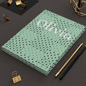 Mint Polka Dot Personalized Hardcover Journal: Custom Trendy Light Green Notebook Line Ruled image 1