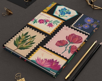 Floral Stamp Custom Hardcover Journal: Personalized Vintage Botanical Design Notebook Diary, Gift for Writers