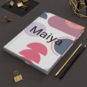 Pastel Geometric Hardcover Journal, Customizable Gifts, Notebook for Art Teacher Student, Journaling, Abstract Theme