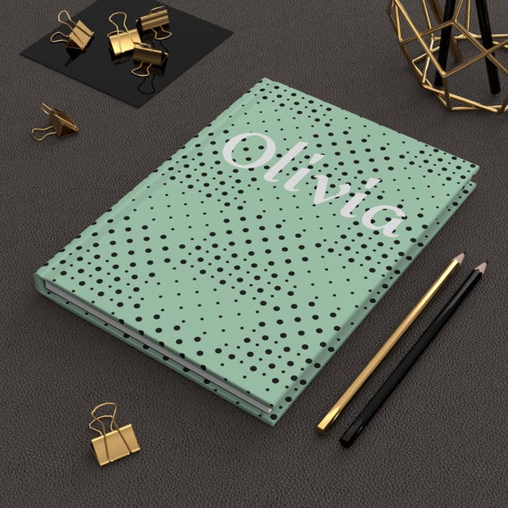 Mint Polka Dot Personalized Hardcover Journal: Custom Trendy Light Green Notebook Line Ruled
