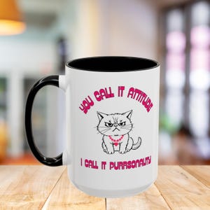 Humorous 15oz Cat Coffee Mug, Ceramic Cat Lovers Graphic Mug, Funny Large Cup Colorful Interior and Handle, Funny Cat Cup Mothers Day Gift