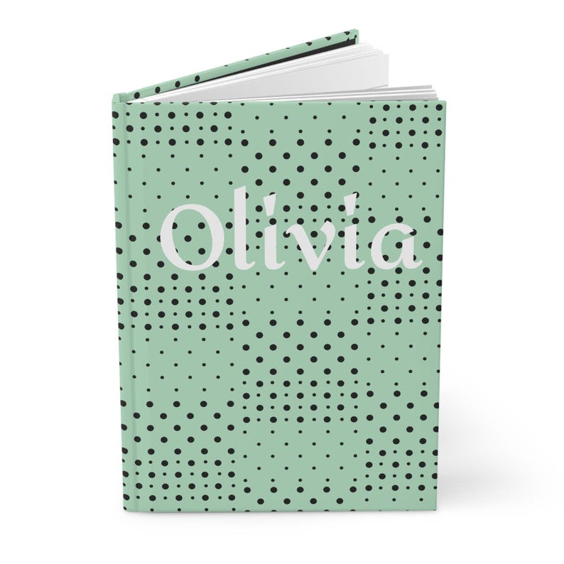 Mint Polka Dot Personalized Hardcover Journal: Custom Trendy Light Green Notebook Line Ruled image 4