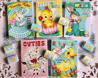 RETRO EASTER BOOKS - Decorative Coloring & Activity Book - Choose 1/12 or 1:6 Scale Miniature