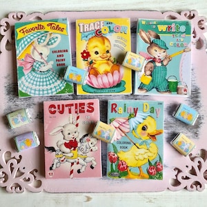 RETRO EASTER BOOKS - Decorative Coloring & Activity Book - Choose 1/12 or 1:6 Scale Miniature