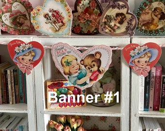 Valentine's Day  - Vintage Style Retro HANGING BUNTING BANNER Garland - Choose 1/6 Scale or 1:12 Scale Miniature