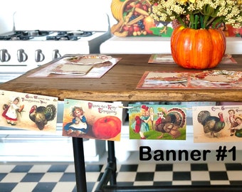 Fall Thanksgiving - Retro HANGING BUNTING BANNER Garland - Choose 1/6 Scale or 1:12 Scale Miniature