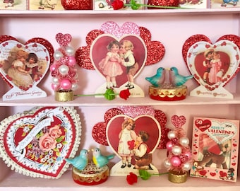 Valentine DUMMY BOARD Decoration - Free Standing - Vintage Style Retro Valentine's Children - Choose 1/6 Scale or 1:12 Scale Miniature