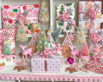 MINIATURE WRAPPED Christmas PRESENTS - Kitchy Pinkmas Pink Xmas - choose 1/6 or 1:12 Scale