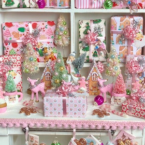 MINIATURE WRAPPED Christmas PRESENTS - Kitchy Pinkmas Pink Xmas - choose 1/6 or 1:12 Scale