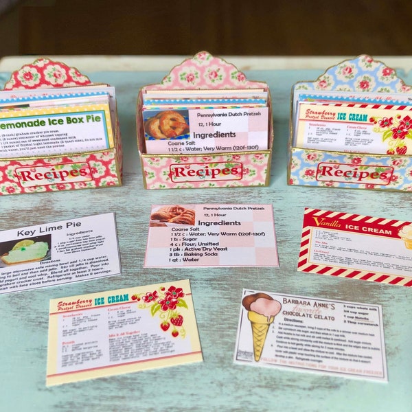 Shabby Chic RECIPE BOX with 20 Recipe CARDS - Choose 1:6 Scale or 1/12 Scale Miniature