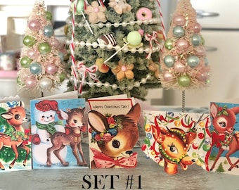 CHRISTMAS GREETING CARDS - Retro Vintage - Santa Deer Snowman Gingerbread Man - Choose 1/12 or 1:6 Scale Miniature