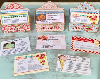 Shabby Chic RECIPE BOX with 20 Recipe CARDS - Choose 1:6 Scale or 1/12 Scale Miniature