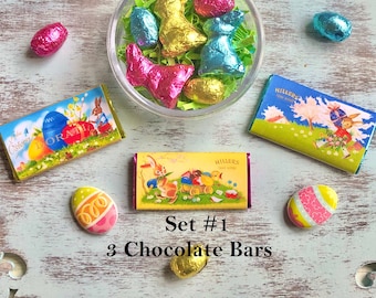 Set of 3 - EASTER CHOCOLATE BARS - Vintage Style Wrapper - Choose 1/6 or 1:12 Scale Miniature