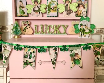 St. PATRICK'S DAY PENNANT - Vintage Style Retro Hanging Garland Bunting Banner - Choose 1/6 Scale or 1:12 Scale Miniature