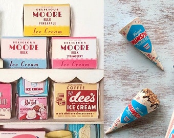 Miniature - MOORE ICE CREAM Box or Drumstick Cone - Retro Vintage - Choose a Scale 1:6 or 1/12 Scale