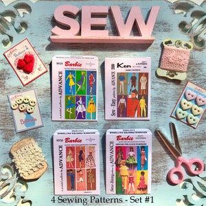 SEWING PATTERN ENVELOPES - Set of 4 - Fashion Teen Dolls - 1/6 Playscale or 1:12 Scale Dollhouse Miniature