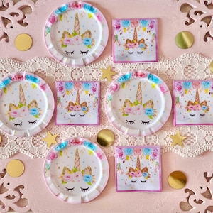UNICORN or PINK CAROUSEL Party Table Setting - Plates Napkins Placemats - Choose 1/6 Scale or 1:12 Scale Miniature