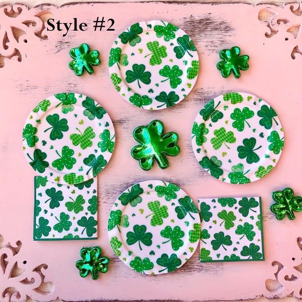 St. Patrick's Day - Glossy PAPER PLATES & NAPKINS - Set of 4 - Vintage Retro-Style - Choose 1:12 Scale or 1/6 Scale Miniature