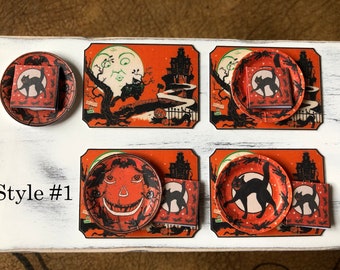 Miniature VINTAGE HALLOWEEN - Paper Plates Napkins Placemats- Choose 1/12 or 1:6 Scale Miniature