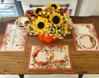 FALL THANKSGIVING Paper Plates Napkins Placemats - Choose 1/12 Dollhouse or 1:6 Scale Miniature