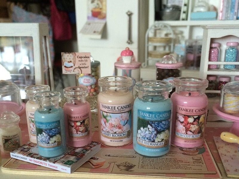 Set of Three Dollhouse Miniature Scented Jar Candles Spring Set 