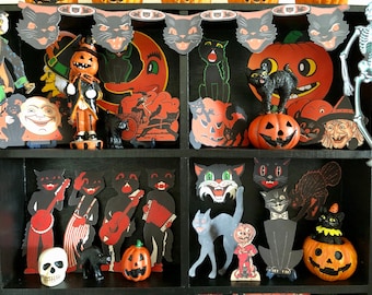 Miniature Vintage Halloween - RETRO CUTOUTS - Black Cat Garland - Choose 1/6 Scale or 1:12 Scale Dollhouse Mini