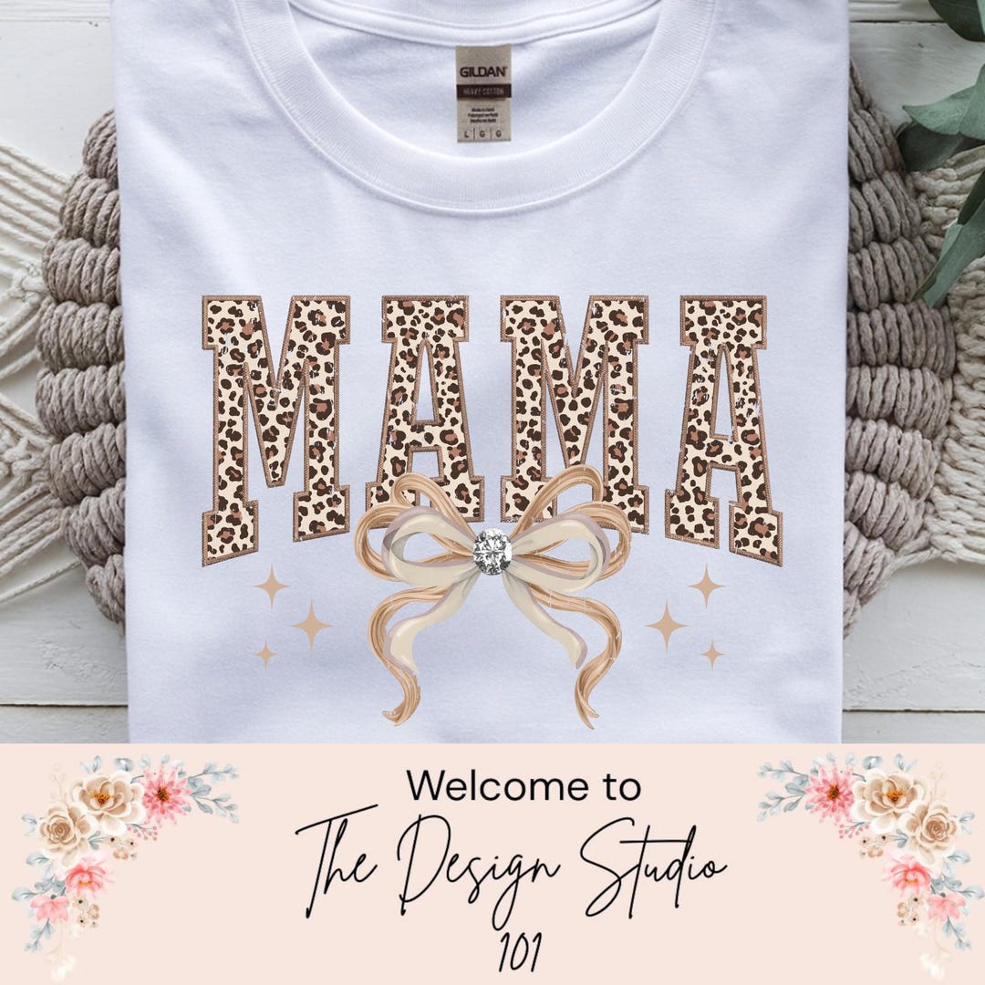 Cheetah Mama Design With Bow and Diamond Accent PNG - Etsy