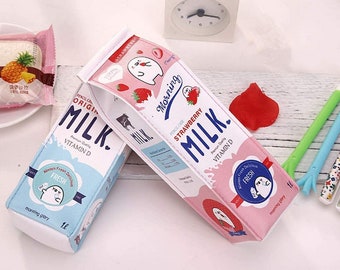 Kawaii Cute Creative Milk Carton Waterproof PU Pencil Case Gift Anime Manga Japan