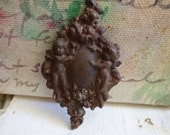 FABULOUS French Vintage Pressed Metal Brass Cherub and Roses Stamping - Metal Salvage - Amazing Patina - Mixed Media - Repurpose