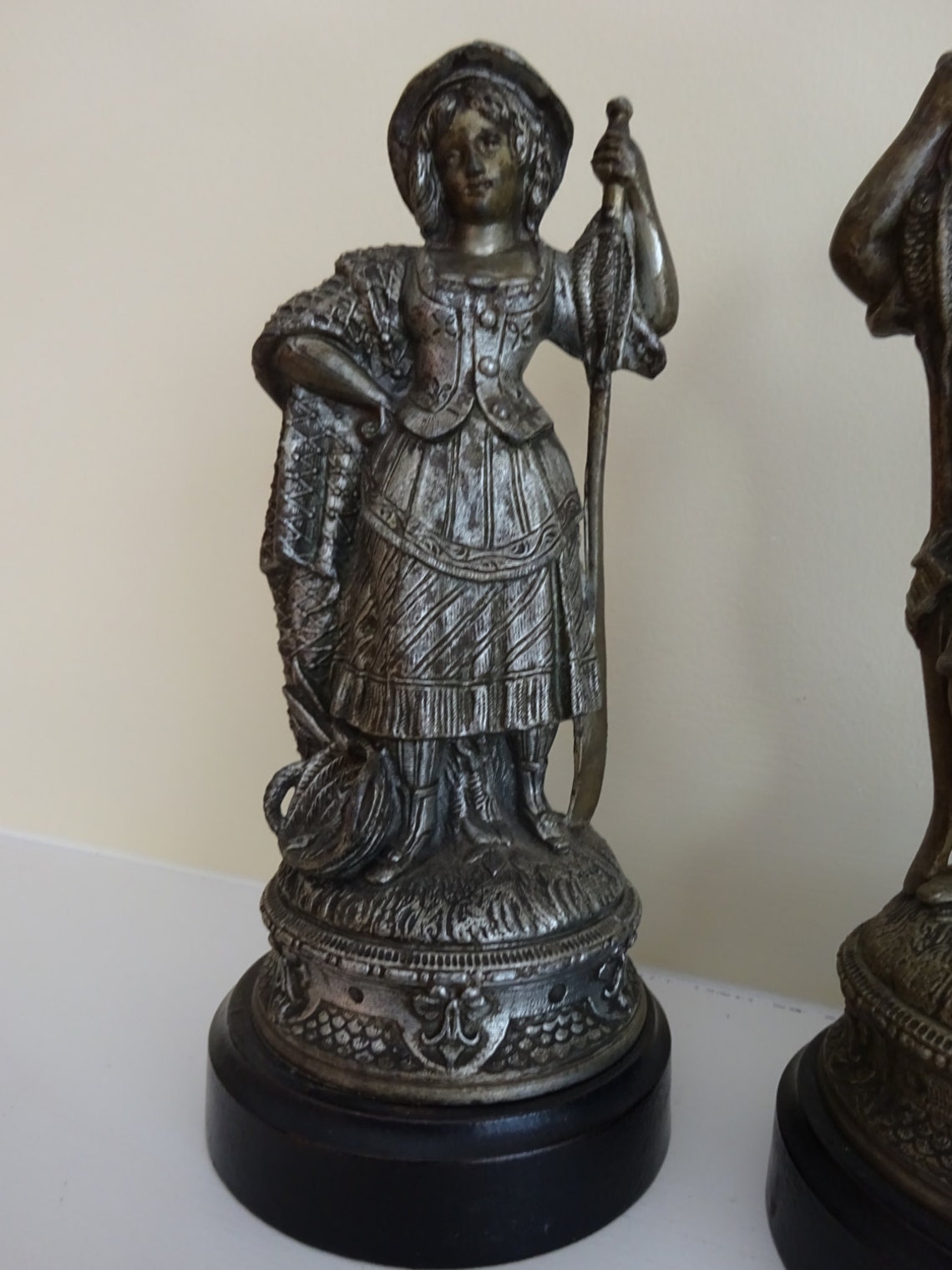 Vintage Ornate Pair of Victorian Cast Metal Spelter Statues image 1