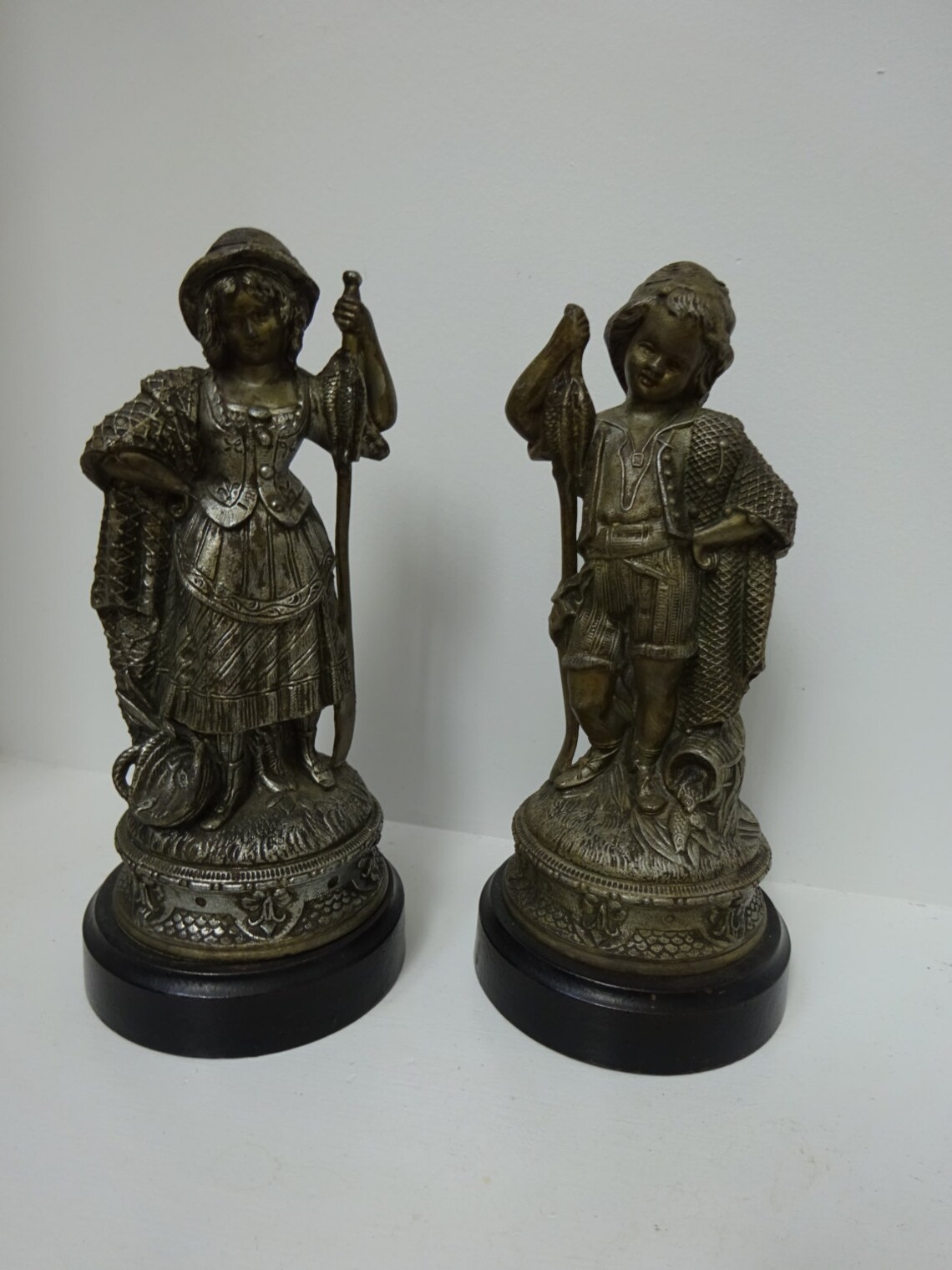 Vintage Ornate Pair of Victorian Cast Metal Spelter Statues image 4