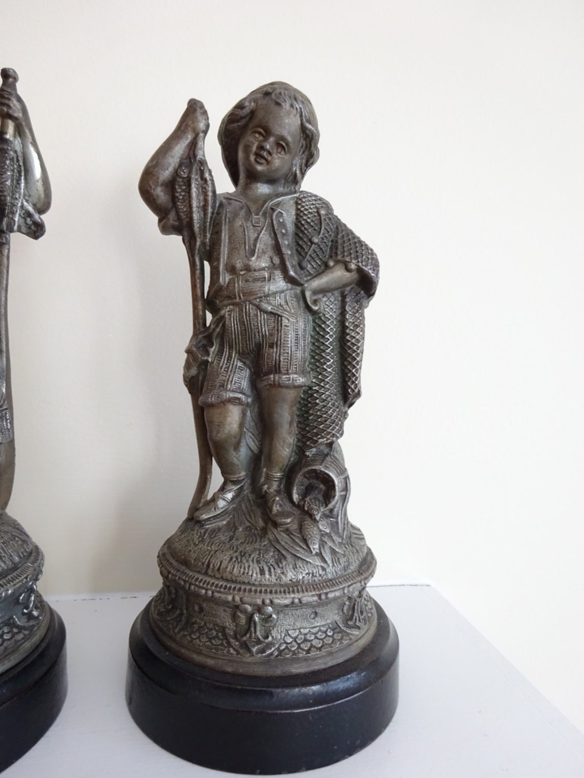 Vintage Ornate Pair of Victorian Cast Metal Spelter Statues image 2