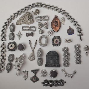 AMAZING Antique Art Deco Rhinestone Locket Jewelry Lot - For Repurpose