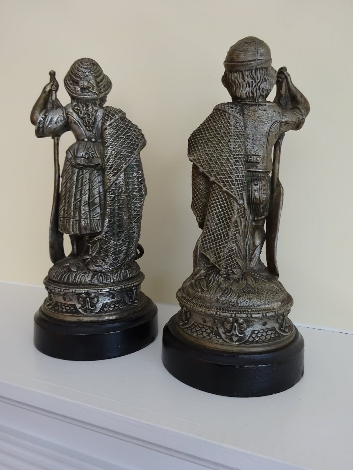 Vintage Ornate Pair of Victorian Cast Metal Spelter Statues image 3