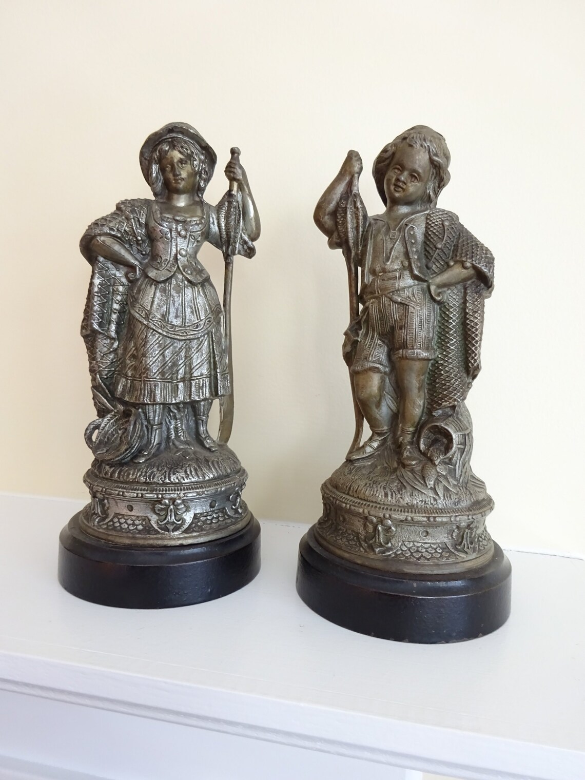 Vintage Ornate Pair of Victorian Cast Metal Spelter Statues image 0